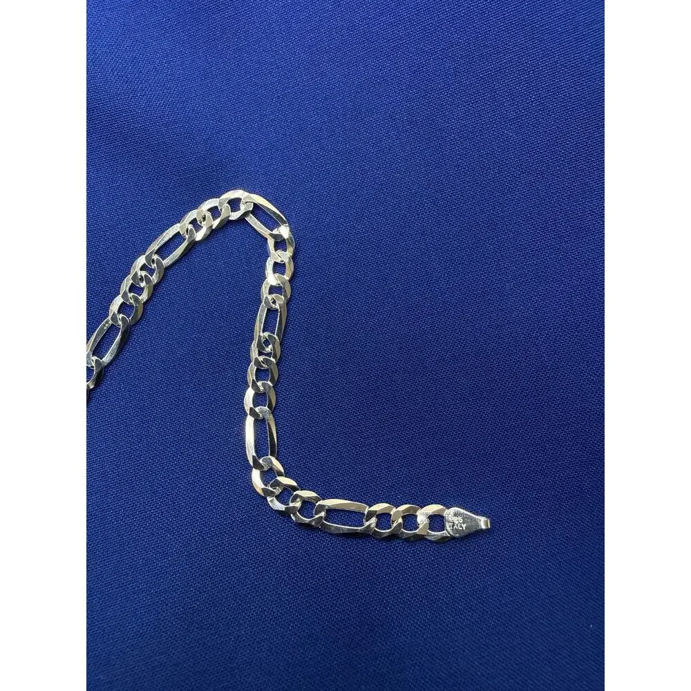 925 Italy Sterling Silver Flat Figaro Link Bracelet 5.7mm 7.5